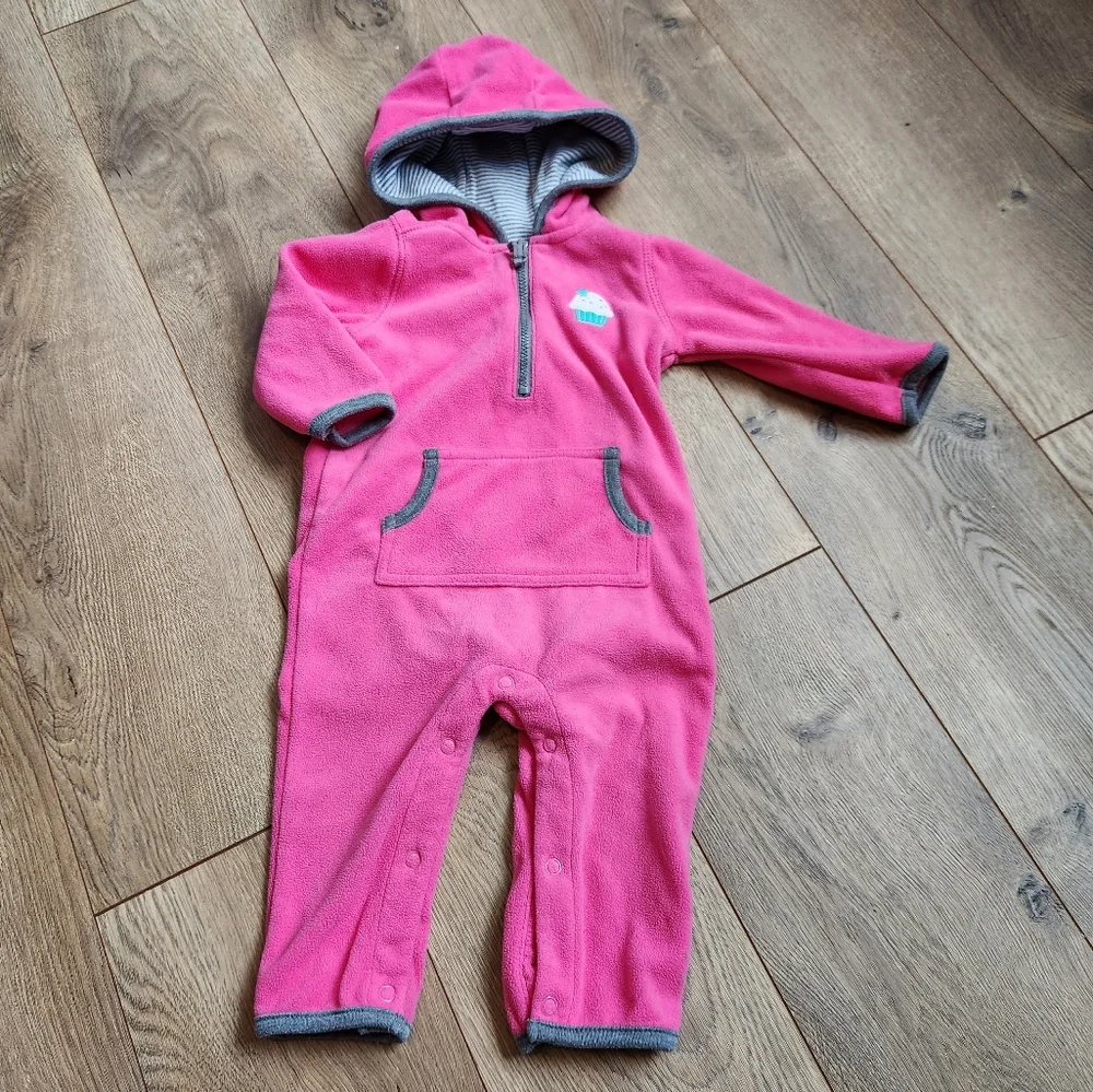 Pink Fleece Hooded Cupcake Romper
